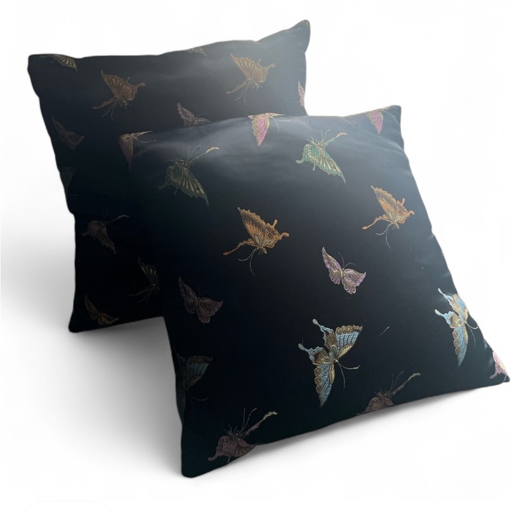 (2) Unique Silk like Butterfly Decorative Throw Pillows